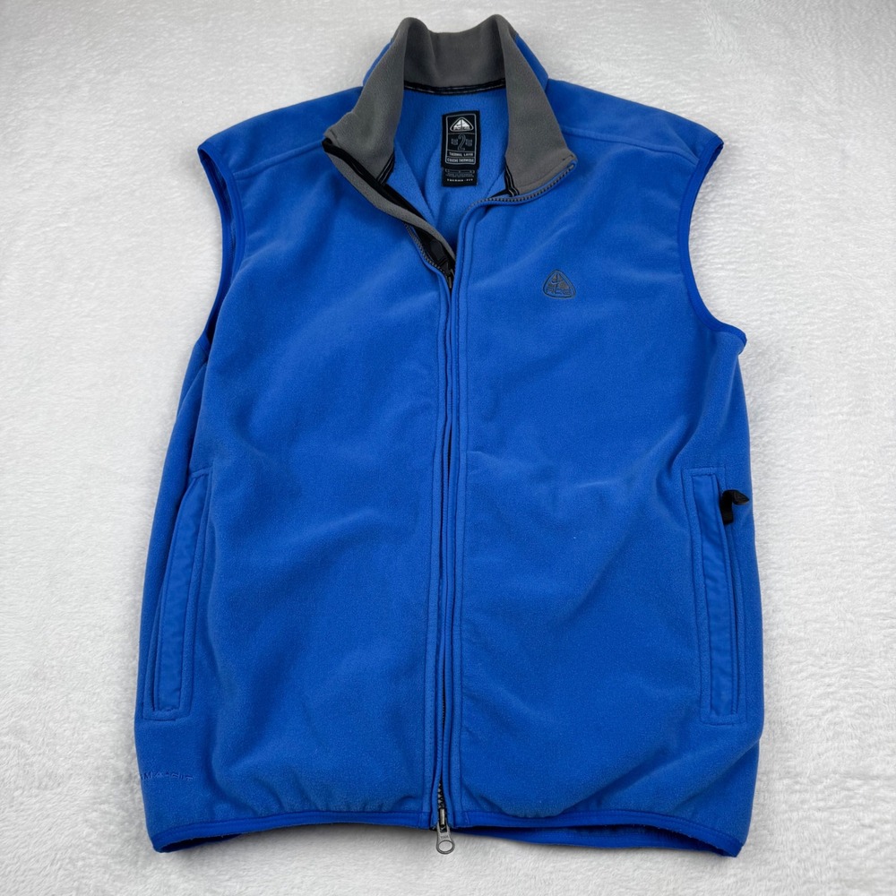 Nike ACG Fleece Vest Men Large Blue Therma-Fit Thermal Layer Full Zip Mock Neck